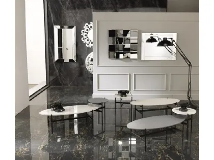 Tavolino rotondo Thor con top in ceramica con fondo in MDF e struttura in metallo verniciato di Stones