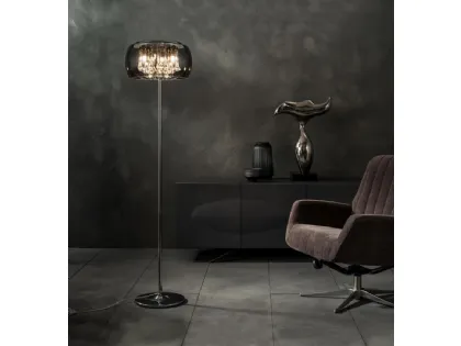 Lampada da terra Mirror con pendenti in cristallo e paralume in vetro e specchio di Stones
