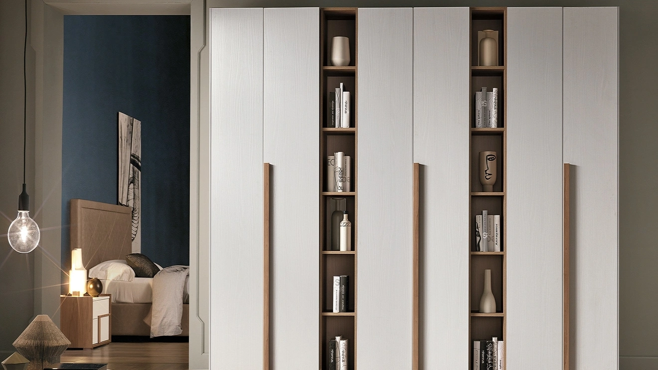 Armadio Abaco City con Libreria finitura Noce Bianco e Naturale di Gierre Mobili