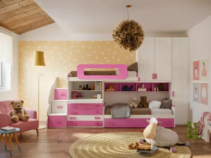 Cameretta a soppalco per bambine con due letti Job CM241 di Giessegi
