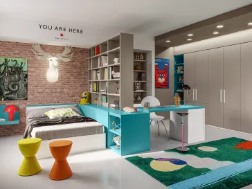 Cameretta componibile Top CM209 con libreria divisoria e scrivania di Giessegi