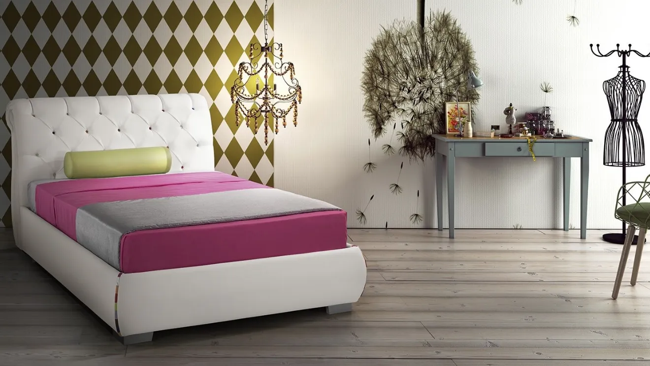 Letto Adone Fashion Young a una piazza e mezza con testiera trapuntata di Stilfar Italia