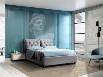 Letto in tessuto grigio con testiera separata in lavorazione capitonnè Flor di Artigianaletti