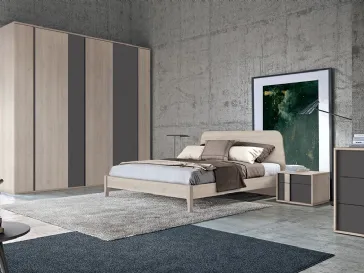 Letto matrimoniale Golf Virgo con struttura e testiera in legno chiaro di Colombini Casa