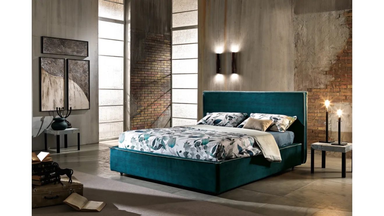Letto matrimoniale in tessuto con bordo a contrasto Jersey di Artigianaletti