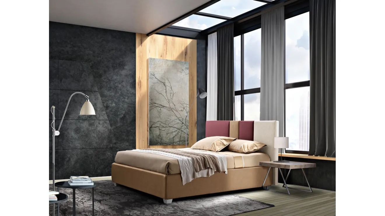 Letto in tessuto con testiera a pannelli colorati Kant di Artigianaletti