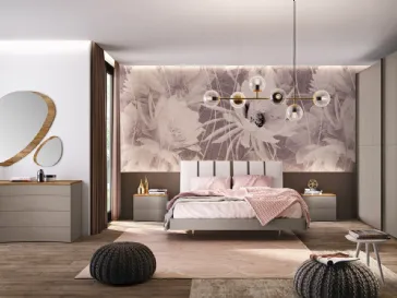 Letto Linea rivestito Similpelle Touch cenere e righe tabacco con ring rovere visone di Corso 11