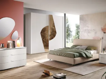 Letto Soft con testiera imbottito rivestito tessuto Cenere di Corso 11