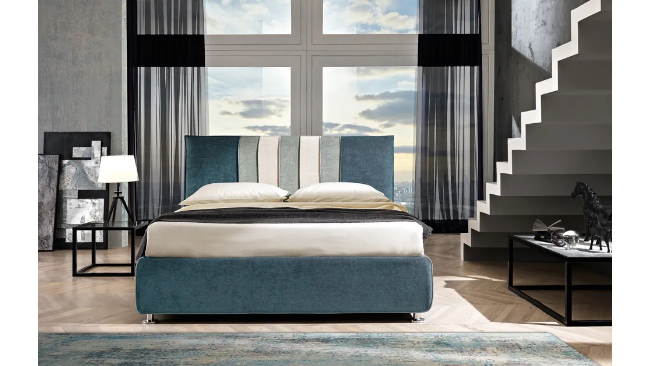 Letto in tessuto con testiera a strisce con cuciture in rilievo Stripes di Artigianaletti