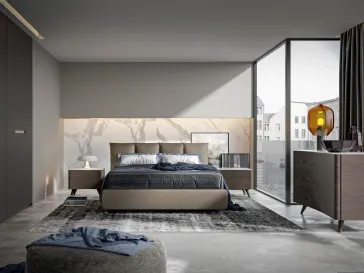 Letto in tessuto imbottito con contenitore Bros di Veneran