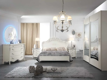 Letto Viola Frassino Bianco con testiera intagliata di Mobil Più