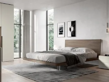 Letto dal design moderno semplice e lineare con testiera in nobilitato essenza Olmo juta e piedini trasparenti Zeo di Villanova