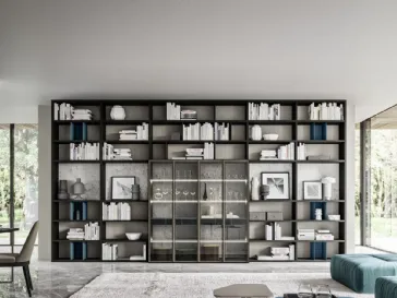 Libreria effetto frassino carbone laccato opaco indaco laminato effetto marmo Day 25 Logico di Orme