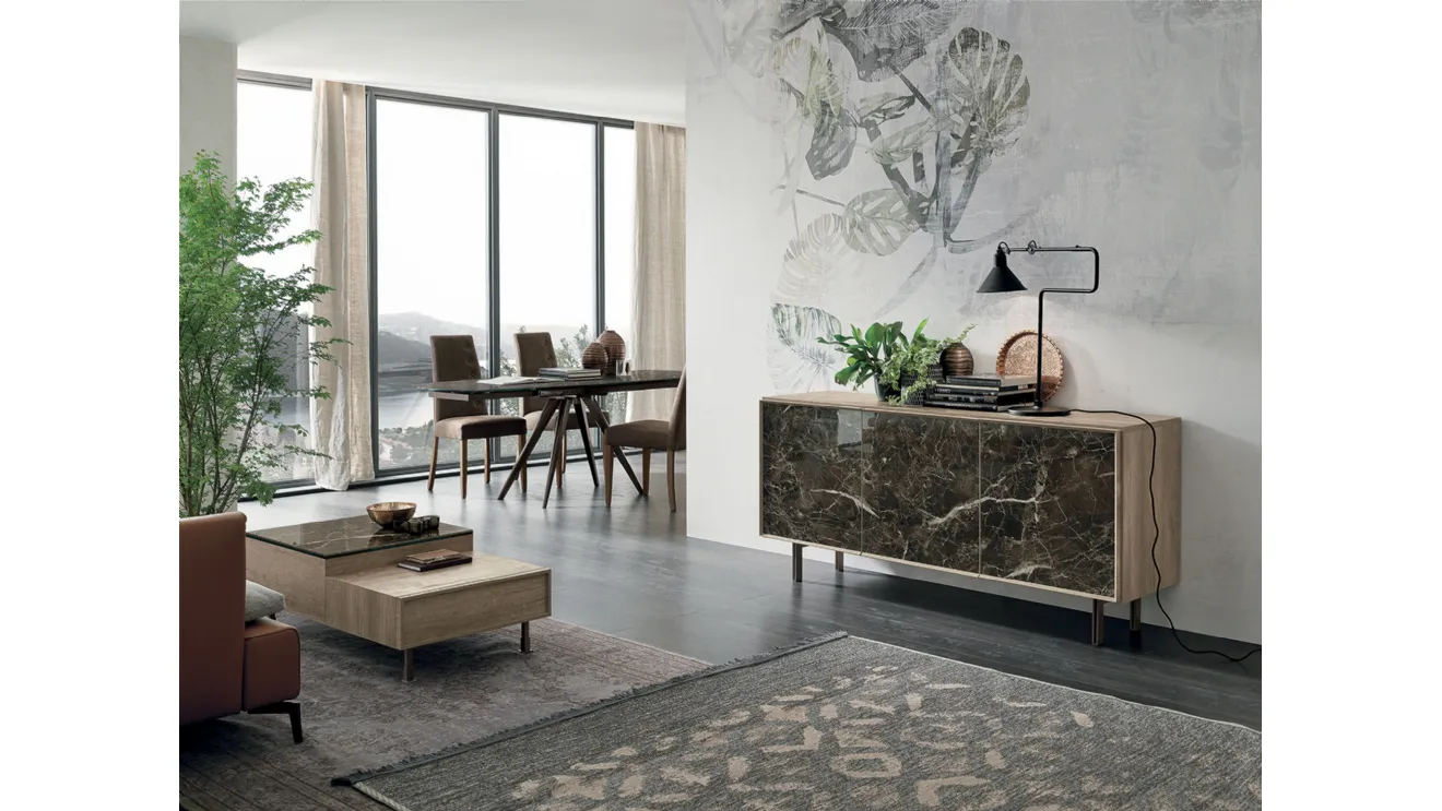 Madia Giunone in laminato effetto legno con inserto in Gres porcellanato di Target Point