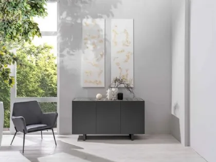 Madia Pegaso a 3 ante in MDF finitura Grigio scuro con top in ceramica marmo di Stones