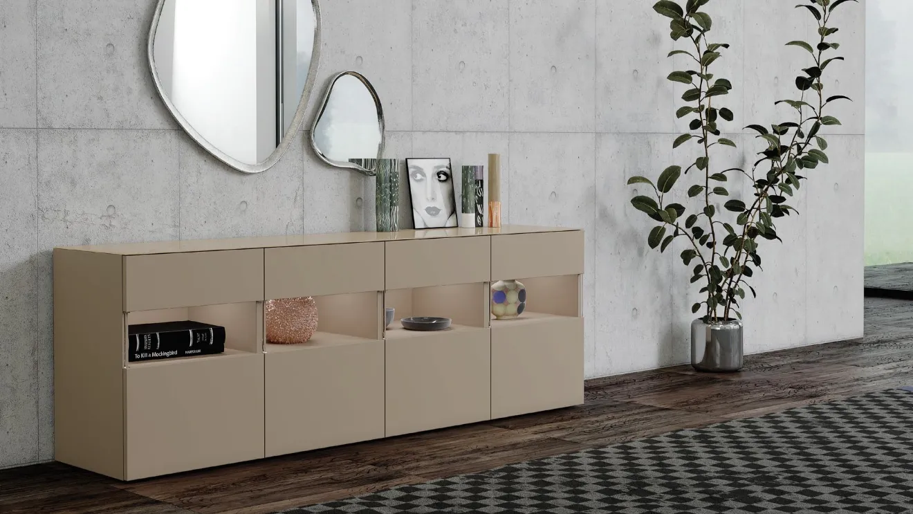 Madia Titolo 108 in laccato opaco terra con vani a giorno di Artigianmobili