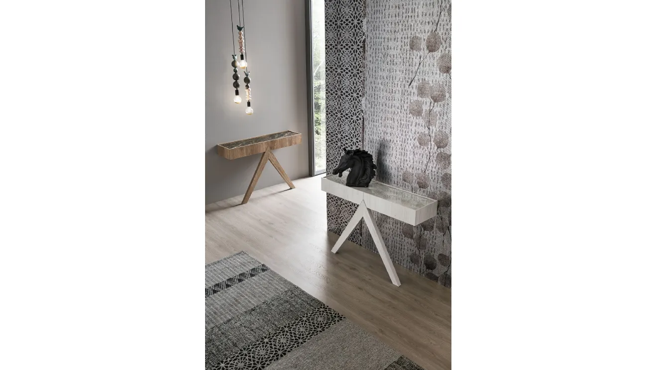 Mobile ingresso consolle Arrow con top in gres porcellanato e struttura in laminato di Target Point