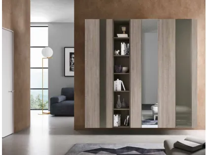 Mobile ingresso Mini 306 in rovere cenere, rovere fumo, vetro laccato e specchio argento di Artigianmobili