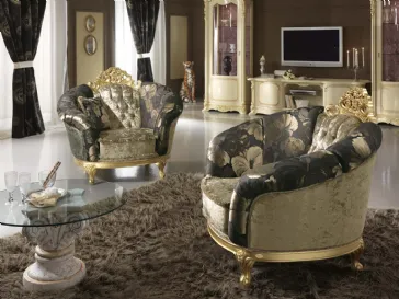 Poltrona classica in tessuto e legno in foglia oro Ducale Foglia oro di Mobil Più