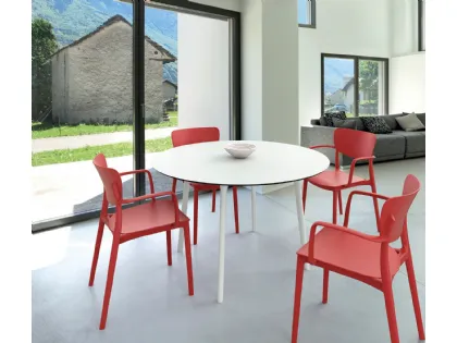 Tavolo rotondo Maya con top in laminato HPL bianco e struttura in termoplastic bianco di Eurosedia