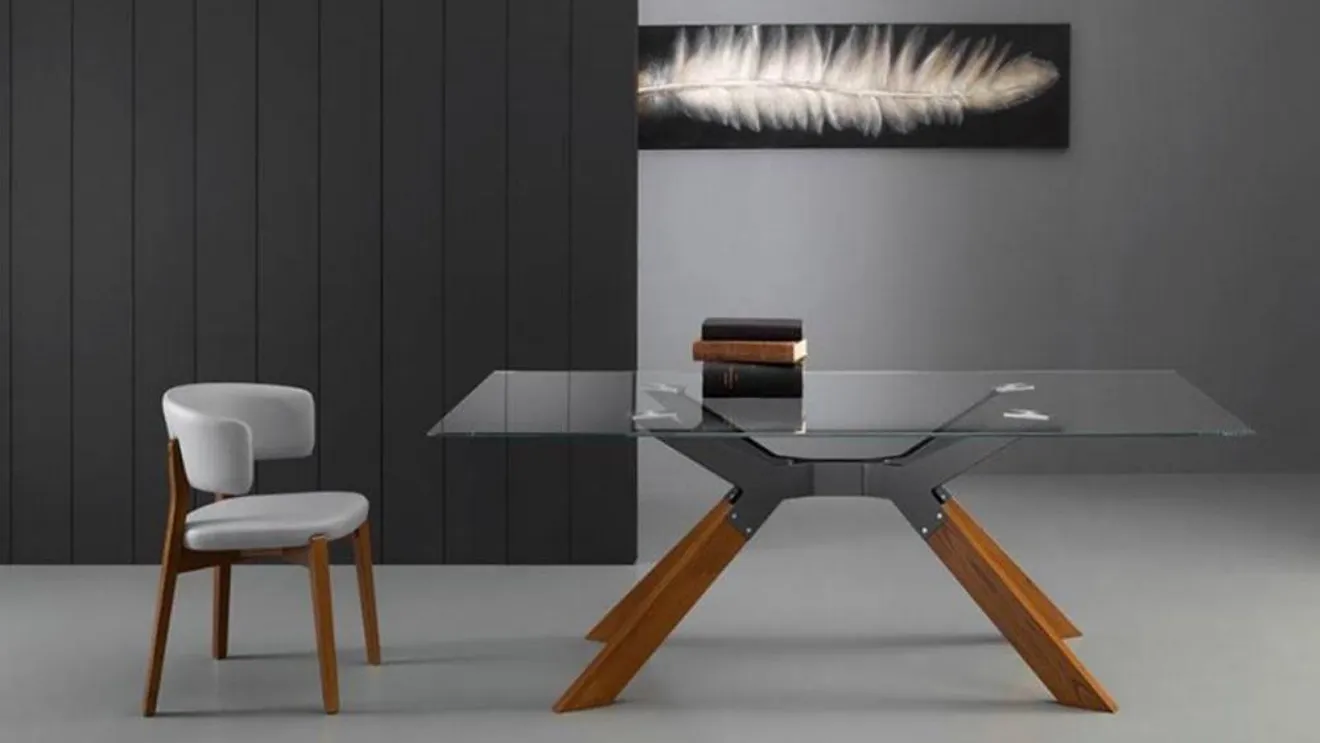 Tavolo fisso in metallo e vetro di design Steel di Eurosedia