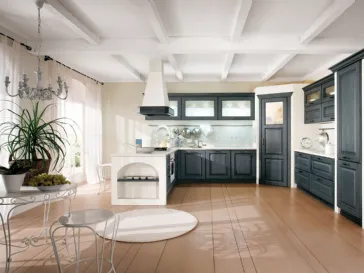 Cucina ad angolo in legno antracite con piano in marmo bianco Canova 03 di Gicinque