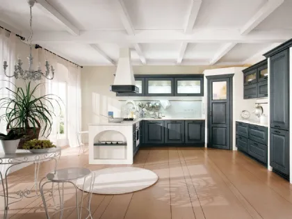 Cucina ad angolo in legno antracite con piano in marmo bianco Canova 03 di Gicinque