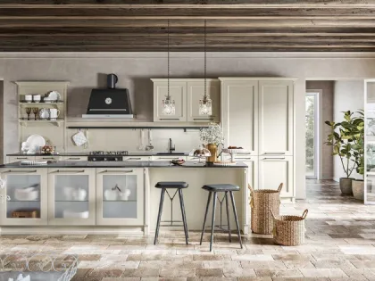 Cucina Classica lineare Elite 01 in legno di frassino laccato tortora di Gicinque