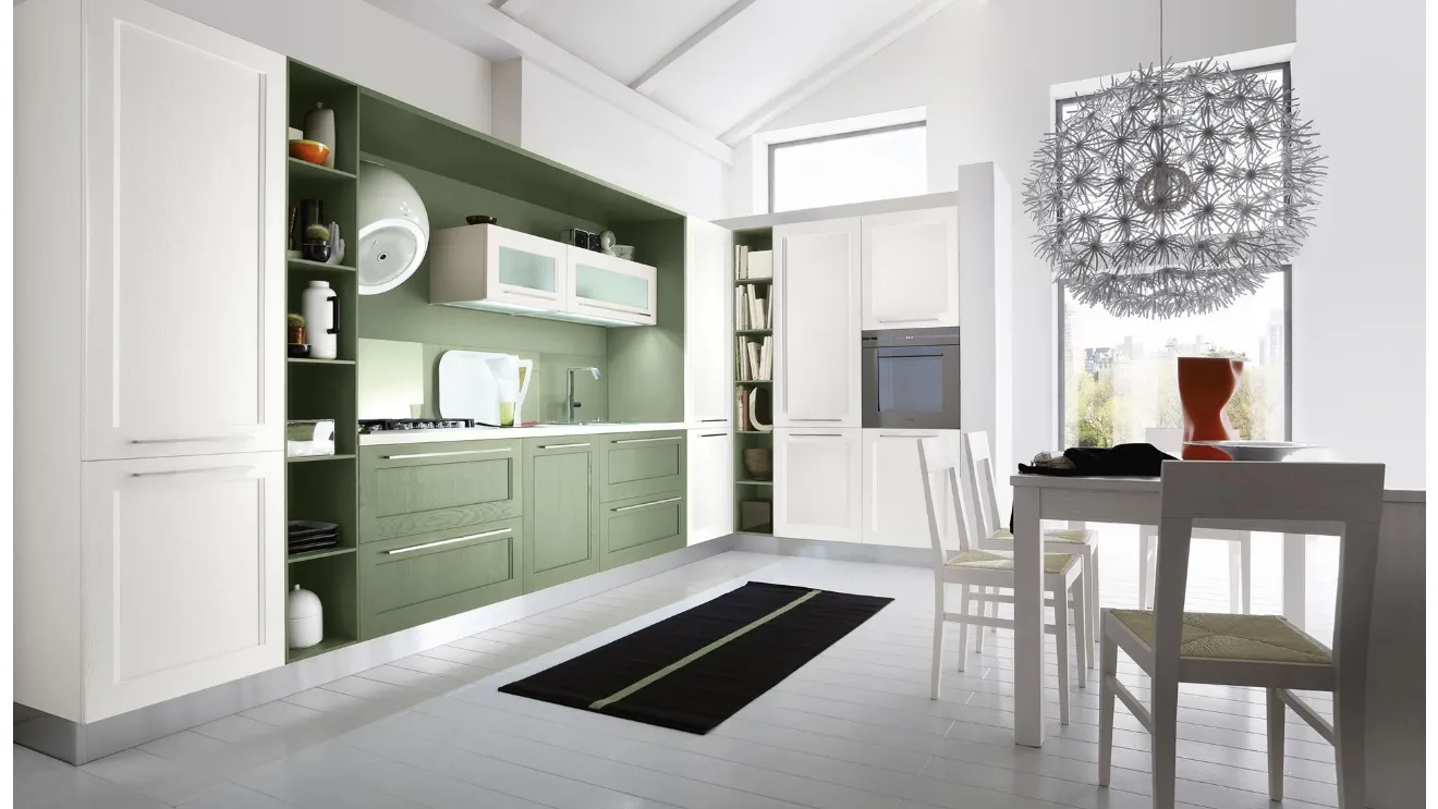 Cucina Classica angolare Elite 02 in legno di frassino laccato bianco e verde di Gicinque