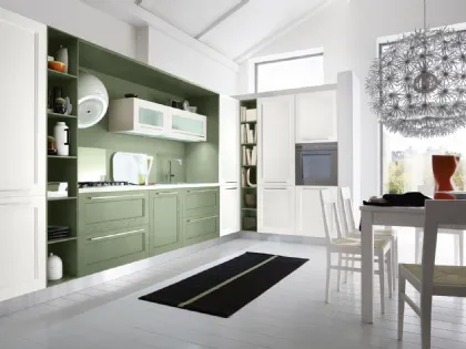 Cucina Classica angolare Elite 02 in legno di frassino laccato bianco e verde di Gicinque