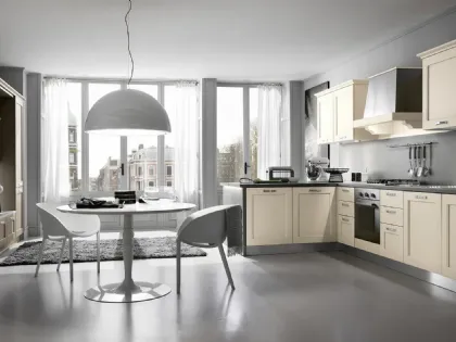 Cucina Classica angolare Elite 05 in legno di frassino laccato beige di Gicinque