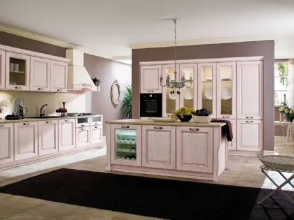Cucina in legno finitura lampone con colonne e isola Laguna 04 di Gicinque
