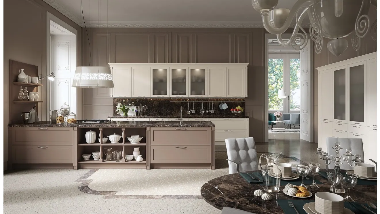 Cucina in laccato opaco bianco e terra con penisola Montecarlo 02 di Gicinque