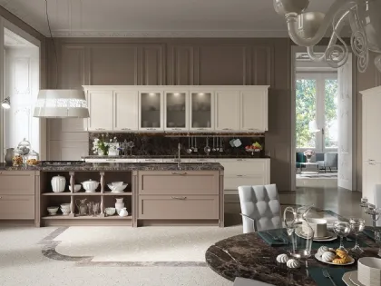 Cucina in laccato opaco bianco e terra con penisola Montecarlo 02 di Gicinque