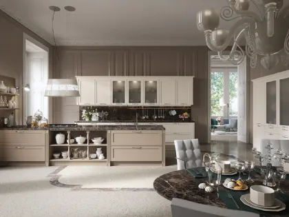 Cucina Classica lineare Montecarlo 02 in laccato opaco beige e tortora con top in marmo di Gicinque
