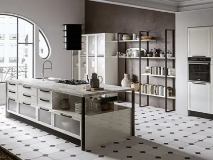 Cucina Classica lineare Tamara 01 in laccato Bianco lucido con top in Marmo bianco di Carrara di Ciao Cucine