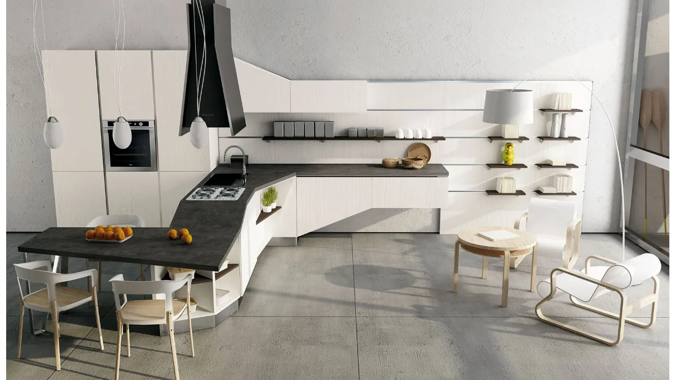 Cucina in legno cedro con piano in laminato vulcano Asia 03 di Gicinque