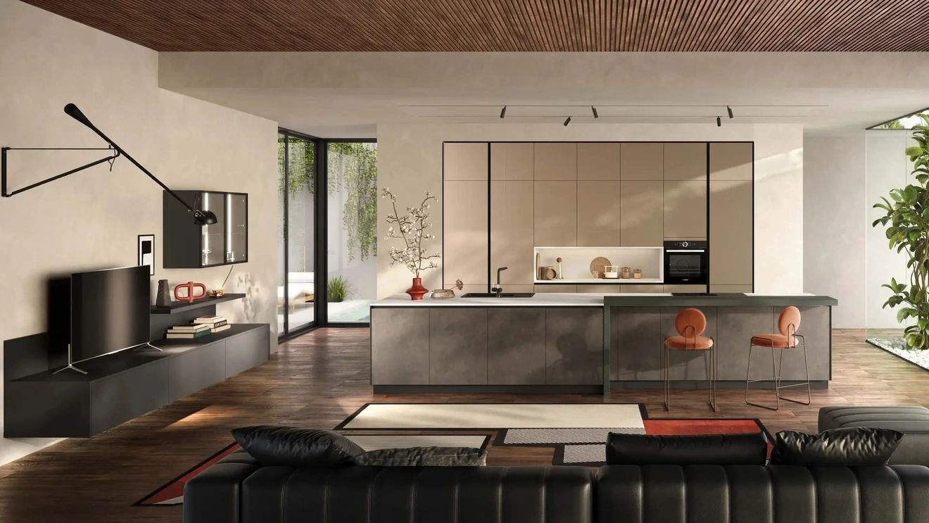 Cucina Moderna con isola Diamante in vetro e gres di Ciao Cucine