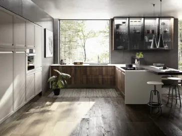 Cucina Moderna con penisola Ester 02 in LPL Noce scuro con top in laminato Bianco di Ciao Cucine