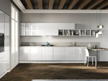 Cucina Moderna con penisola Ginevra 05 in laccato Bianco lucido con top in Dekton Siroco di Ciao Cucine