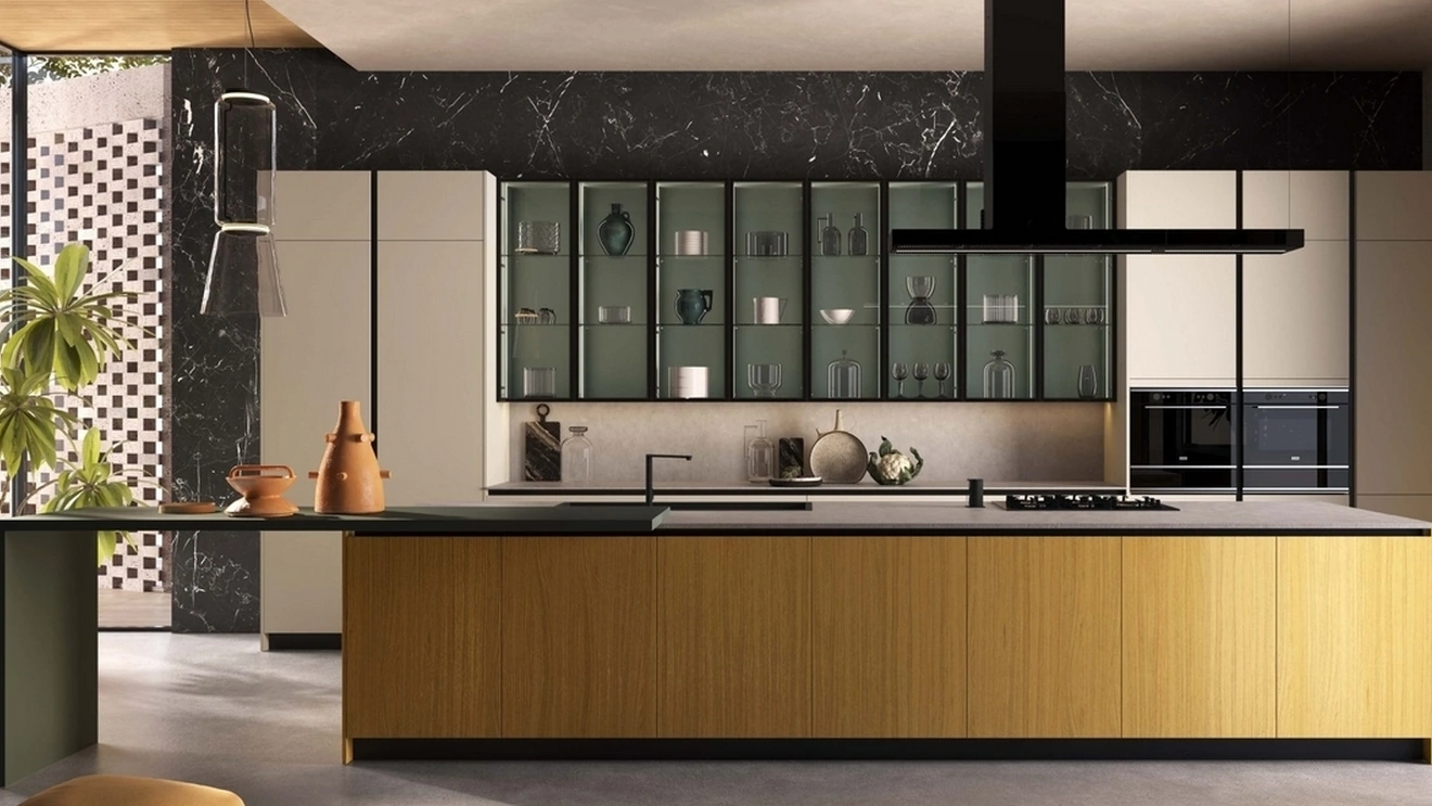 Cucina Moderna con isola Marilyn 03 in laccato e Rovere di Ciao Cucine