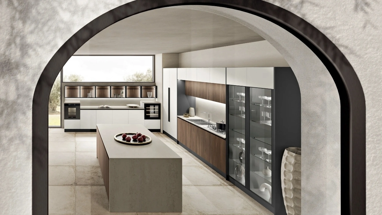 Cucina Moderna angolare con isola Deluxe 04A di Spar