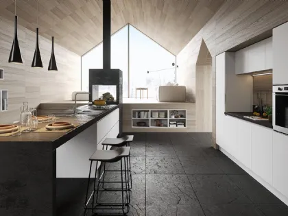 Cucina bianco Kos con particolari in legno e isola centrale Design 03 di Gicinque