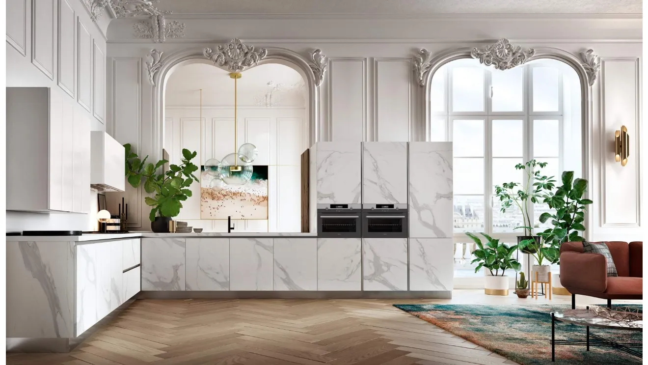 Cucina ad angolo in laccato e bianco Calacatta Design Stone 01 di Gicinque