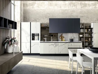 Cucina Moderna lineare Diamante 02 in gres Bianco Statuario e vetro Grigio Grafite di Ciao Cucine