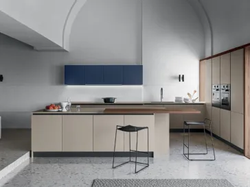 Cucina Moderna lineare DeSign 02 in laminato Fenix beige e blu di Gicinque