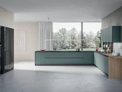 Cucina Moderna angolare MyGlass 03 in vetro verde e nero di Gicinque