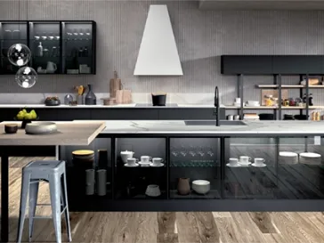 Cucina con isola centrale e tavolo in legno a penisola Ginevra 03 di Ciao Cucine