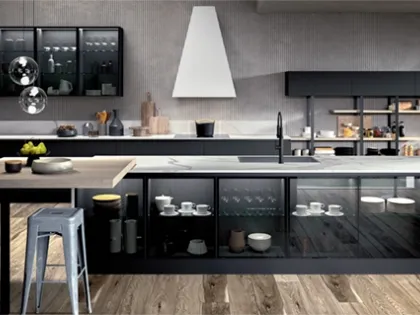 Cucina con isola centrale e tavolo in legno a penisola Ginevra 03 di Ciao Cucine