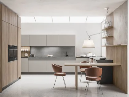 Cucina Moderna angolare Infinity 04 in laccato grigio perla con top in ossido grigio di Gicinque